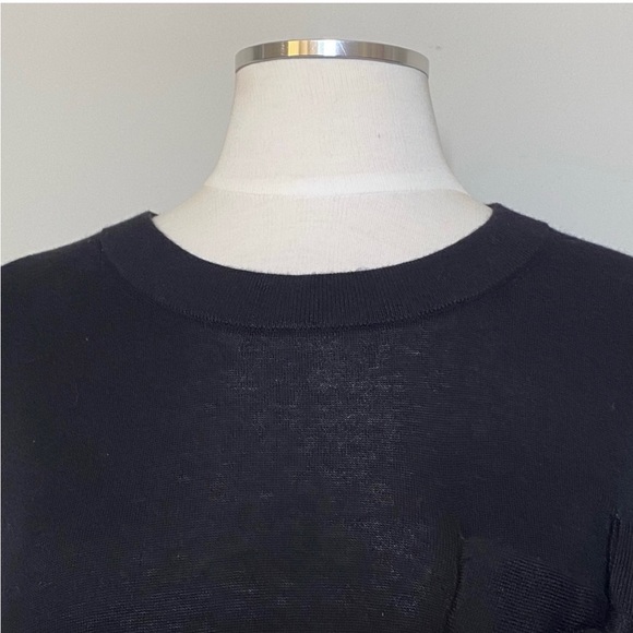 Kate Spade Kit Black Silk Blend Short Sleeved Sweater Top with Bow Pocket, L - Picture 3 of 5